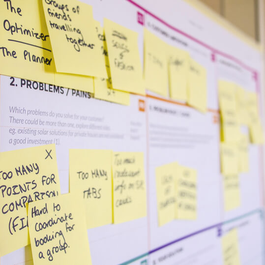 Post it notes sticked in a board