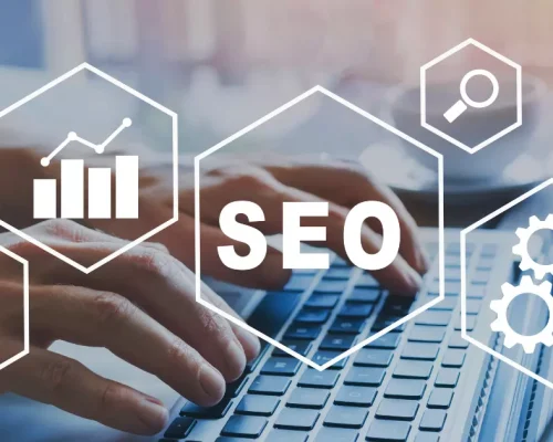 SEO concept with search engine icons.