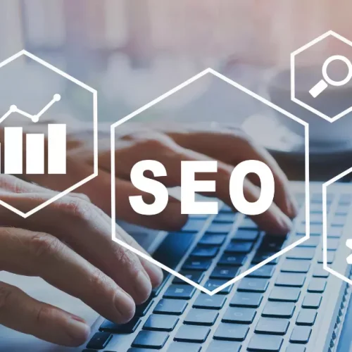 SEO concept with search engine icons.